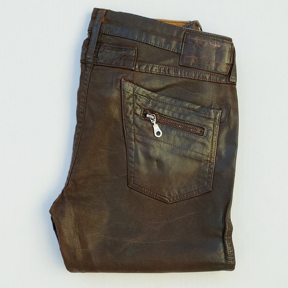 New ROBIN'S JEAN Motard Brown Coated Skinny Jean - Picture 2 of 8